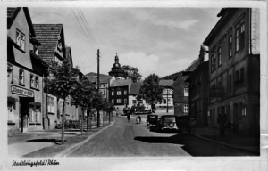 Postkarte mit Stadtansicht Markplatz von Stadtlengsfeld um 1950