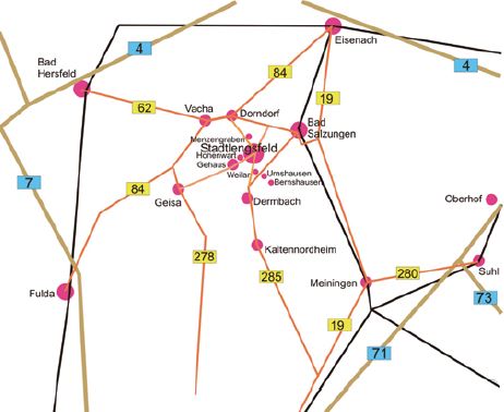 Ortskarte zur Verkehrsanbindung von Stadtlengsfeld